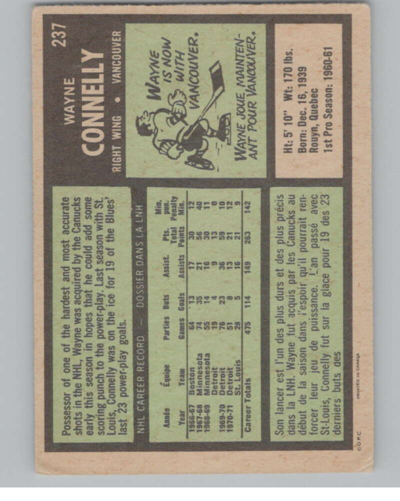1971-72 O-Pee-Chee #237 Wayne Connelly  Vancouver Canucks  V99206 Image 2
