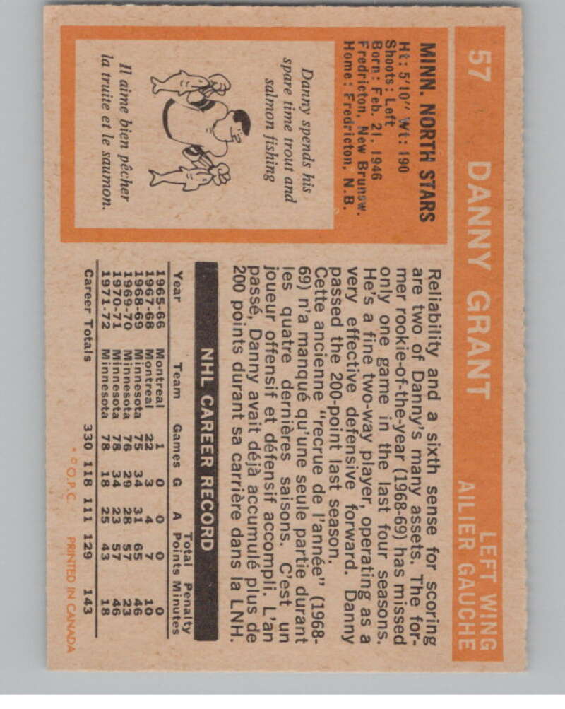 1972-73 O-Pee-Chee #57 Danny Grant  Minnesota North Stars  V99391 Image 2