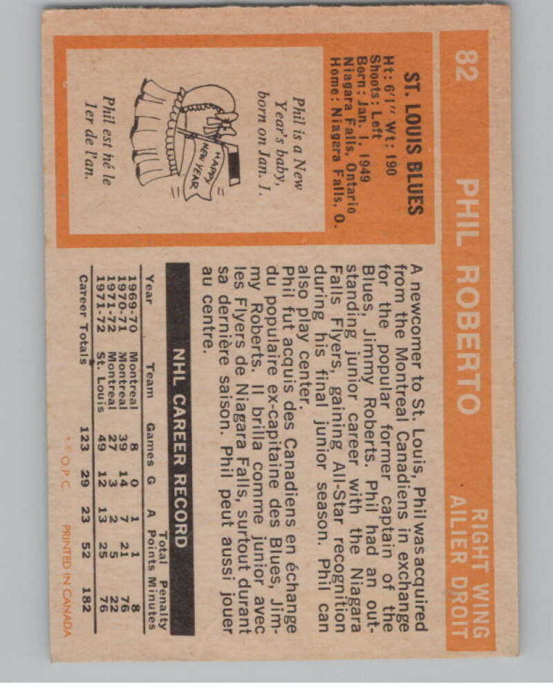 1972-73 O-Pee-Chee #82 Phil Roberto  St. Louis Blues  V99435 Image 2