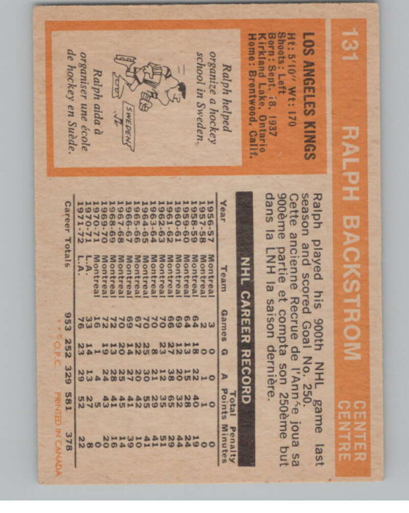 1972-73 O-Pee-Chee #131 Ralph Backstrom  Los Angeles Kings  V99501 Image 2