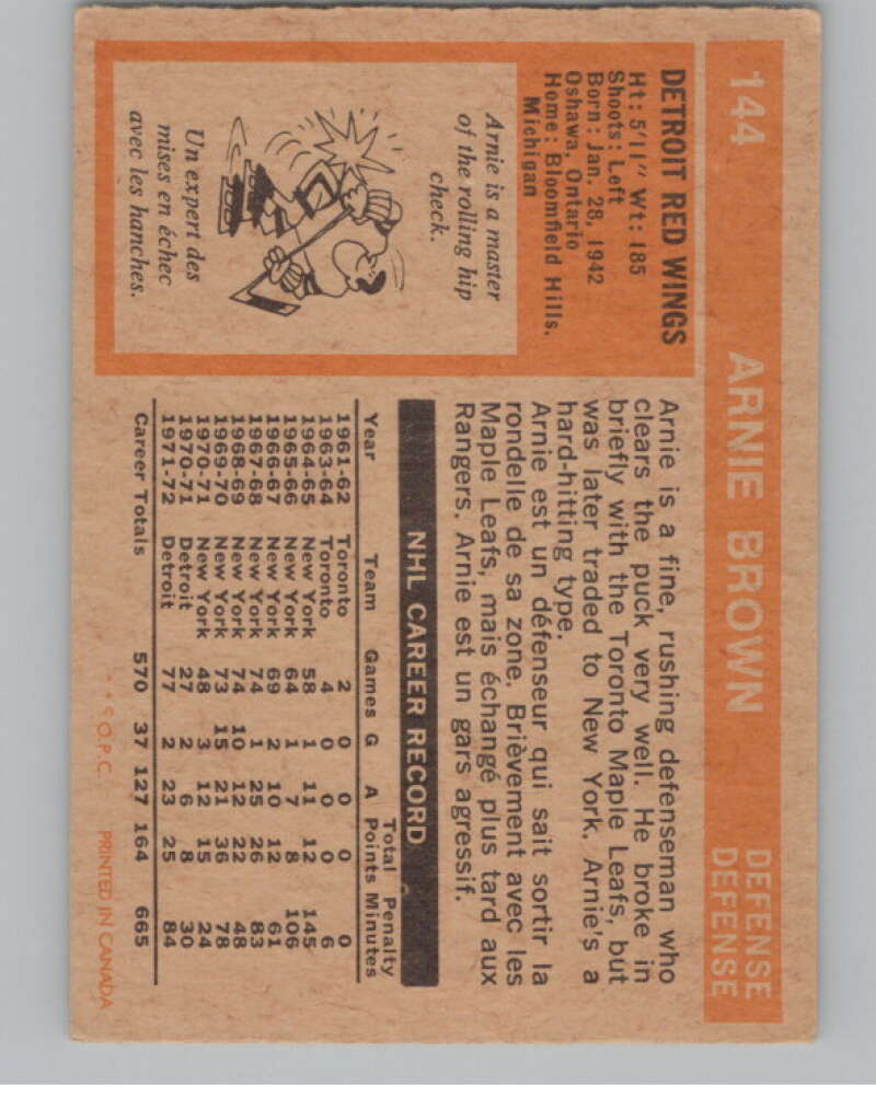 1972-73 O-Pee-Chee #144 Arnie Brown  New York Islanders  V99511 Image 2