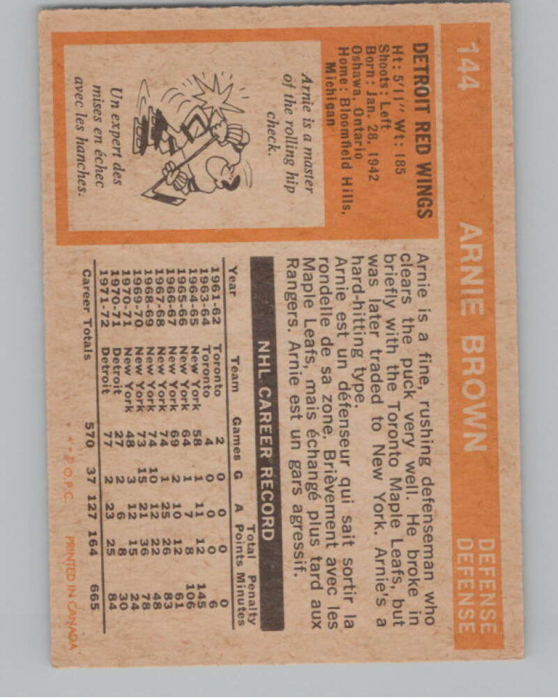 1972-73 O-Pee-Chee #144 Arnie Brown  New York Islanders  V99512 Image 2
