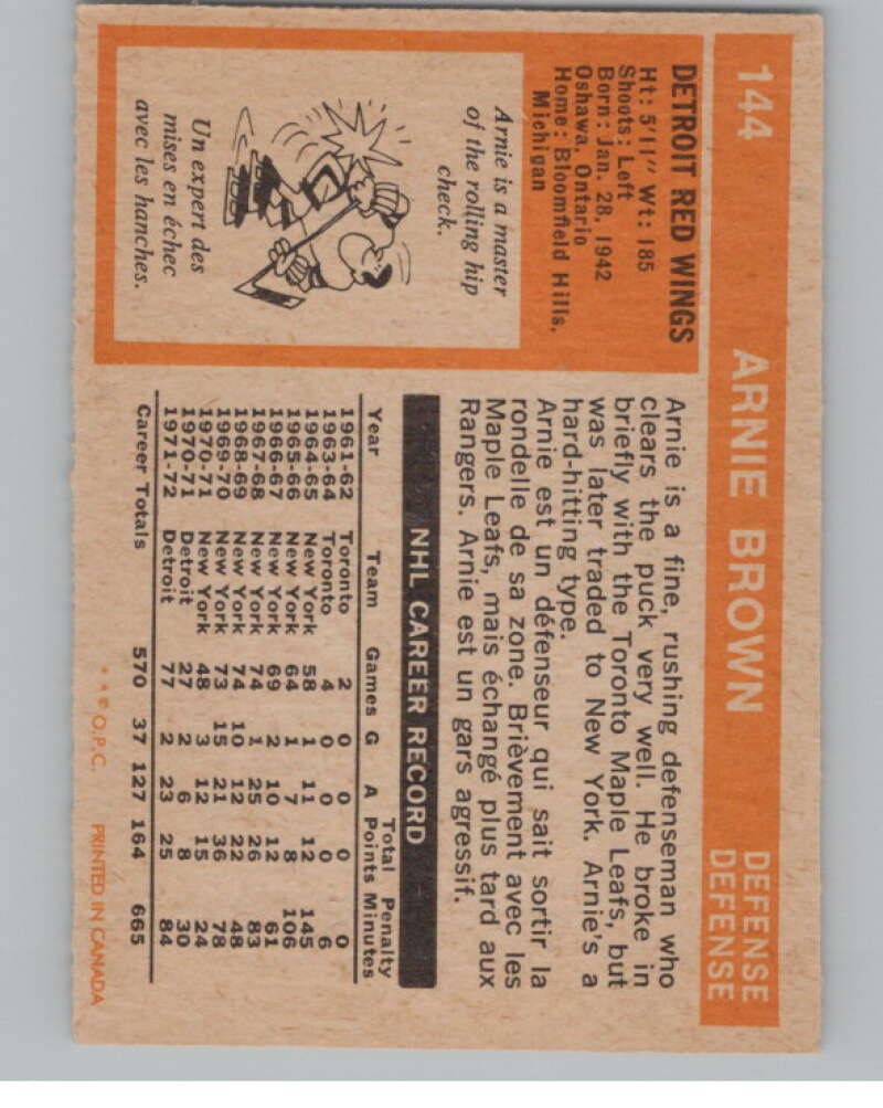 1972-73 O-Pee-Chee #144 Arnie Brown  New York Islanders  V99513 Image 2