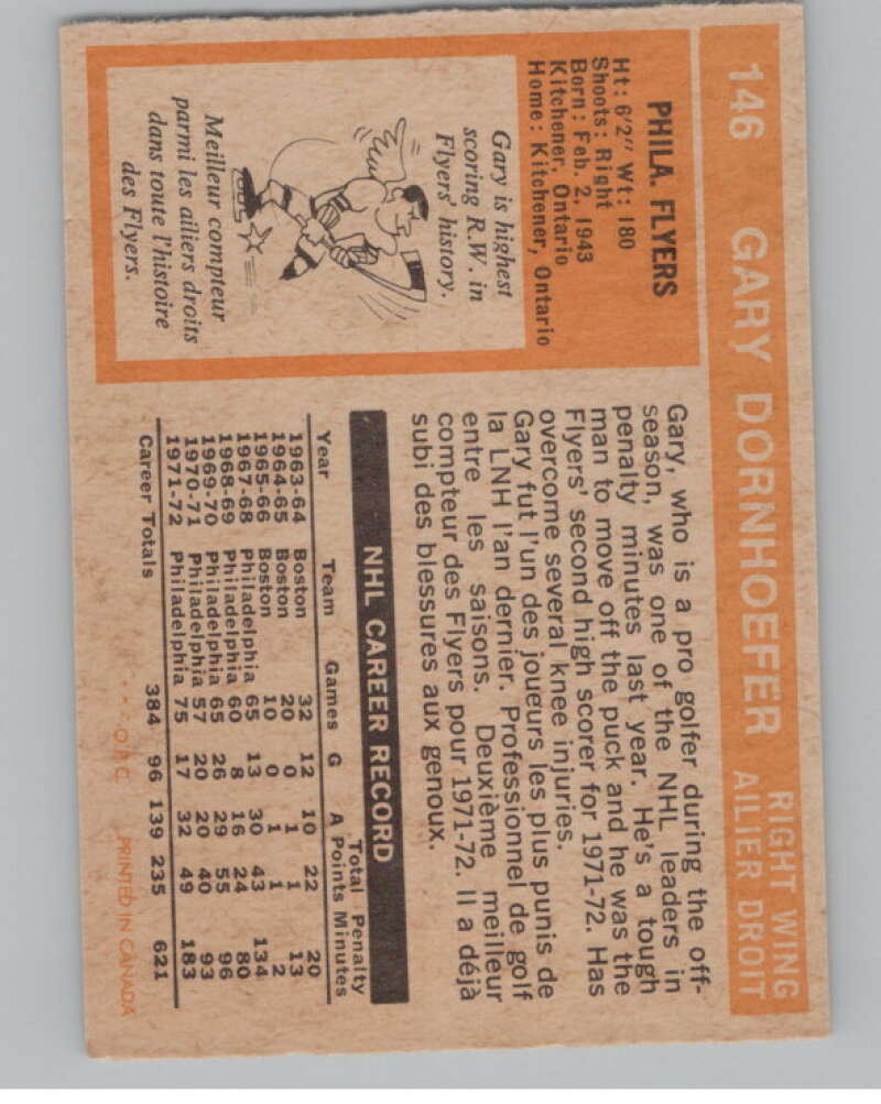 1972-73 O-Pee-Chee #146 Gary Dornhoefer  Philadelphia Flyers  V99515 Image 2