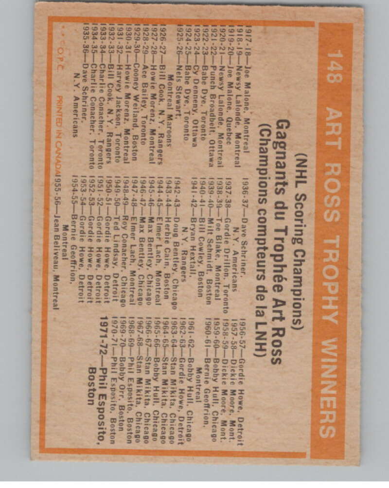 1972-73 O-Pee-Chee #148 Art Ross Trophy Winners   V99516 Image 2