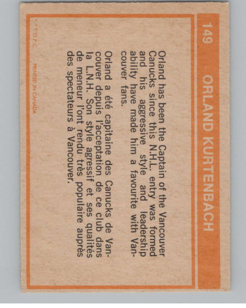 1972-73 O-Pee-Chee #149 Orland Kurtenbach  Vancouver Canucks  V99518 Image 2