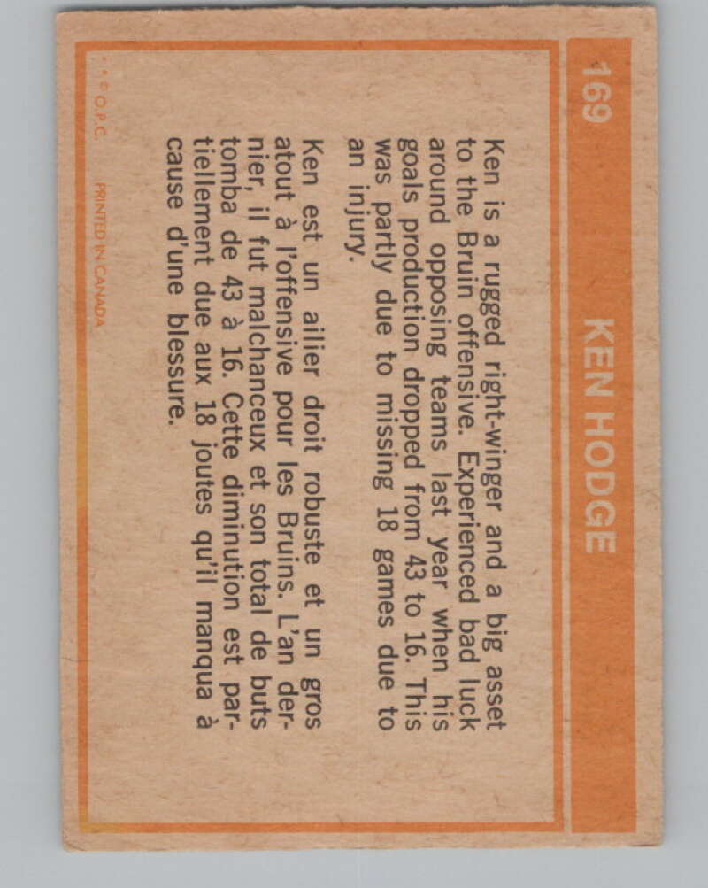 1972-73 O-Pee-Chee #169 Ken Hodge  Boston Bruins  V99549 Image 2