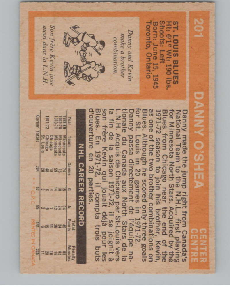 1972-73 O-Pee-Chee #201 Danny O'Shea  St. Louis Blues  V99590 Image 2