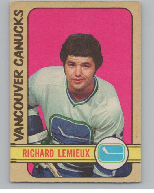 1972-73 O-Pee-Chee #202 Richard Lemieux  RC Rookie Vancouver Canucks  V99593 Image 1