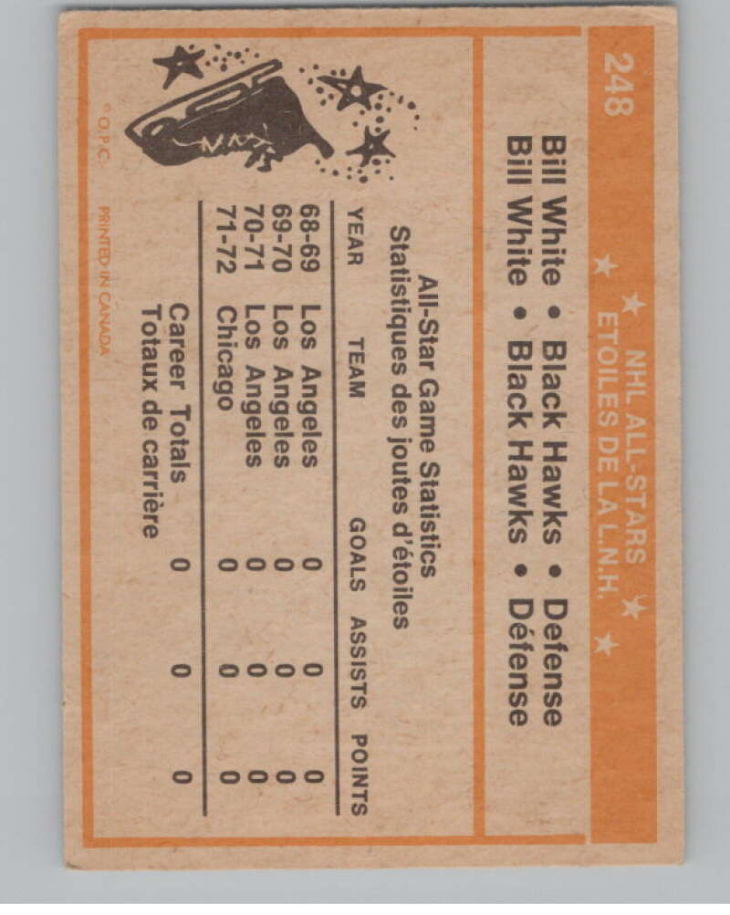 1972-73 O-Pee-Chee #248 Bill White AS  Chicago Blackhawks  V99604 Image 2