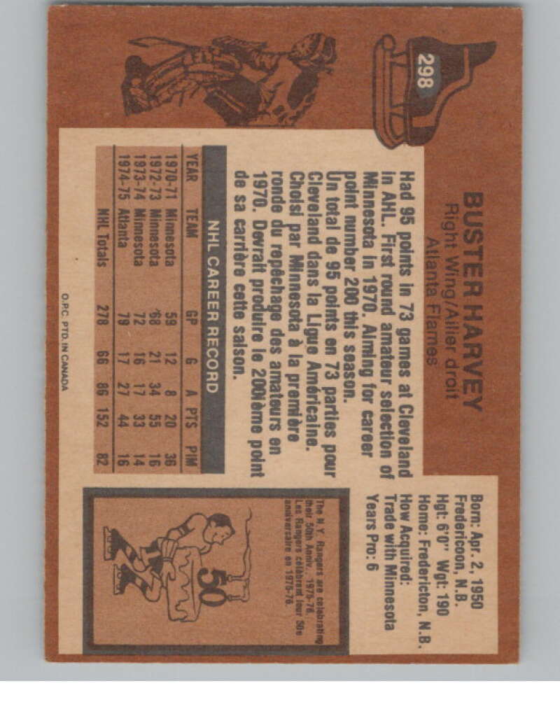 1975-76 O-Pee-Chee #298 Buster Harvey  Atlanta Flames  V99625 Image 2