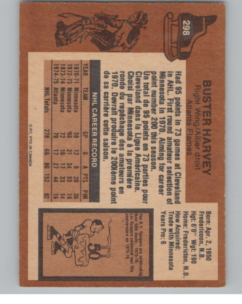1975-76 O-Pee-Chee #298 Buster Harvey  Atlanta Flames  V99626 Image 2