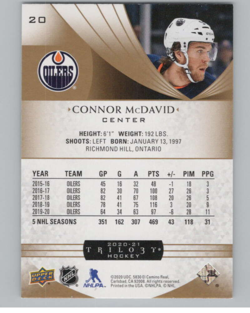 2020-21 Upper Deck Trilogy #20 Connor McDavid  Edmonton Oilers  V99647 Image 2