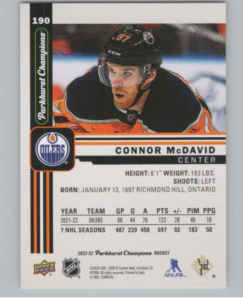 2022-23 Upper Deck Parkhurst Champions #190 Connor McDavid Oilers  V99654 Image 2
