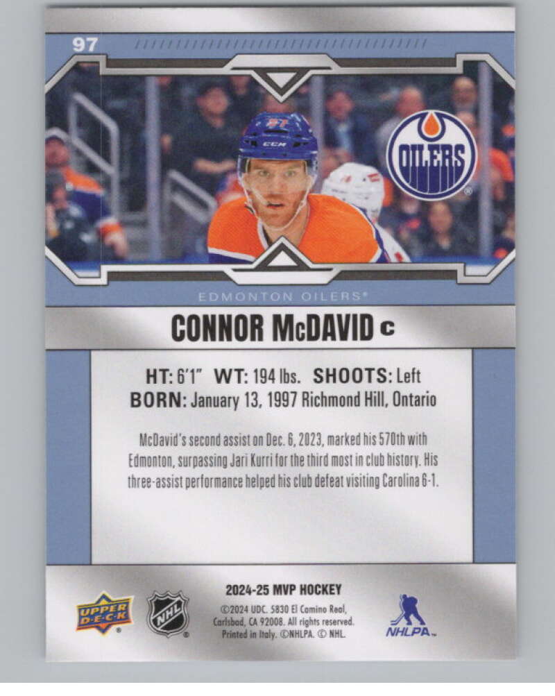 2024-25 Upper Deck MVP #97 Connor McDavid  Edmonton Oilers  V99657 Image 2