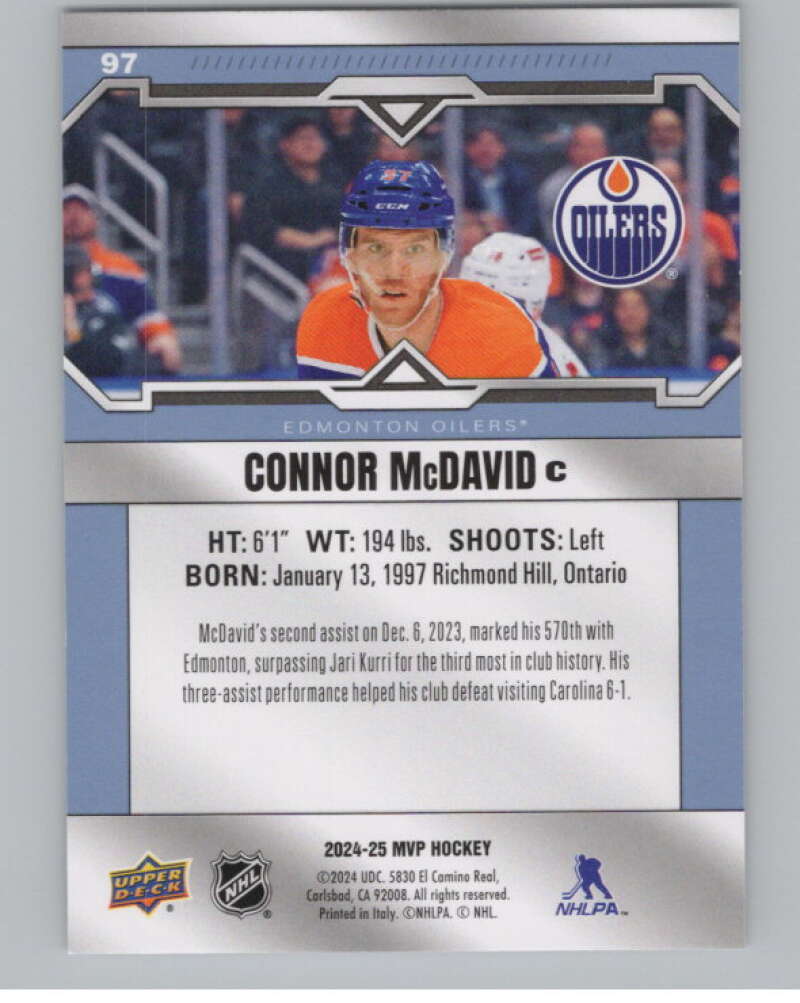 2024-25 Upper Deck MVP #97 Connor McDavid  Edmonton Oilers  V99658 Image 2