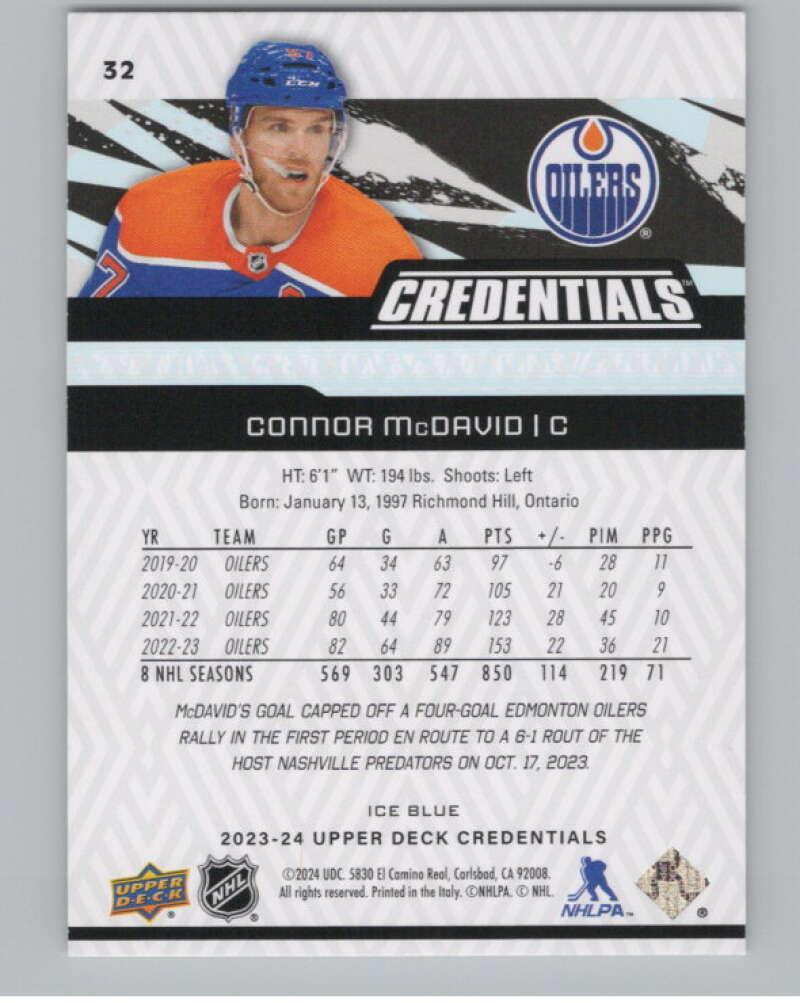 2023-24 Upper Deck Credentials #32 Connor McDavid  Edmonton Oilers  V99661 Image 2