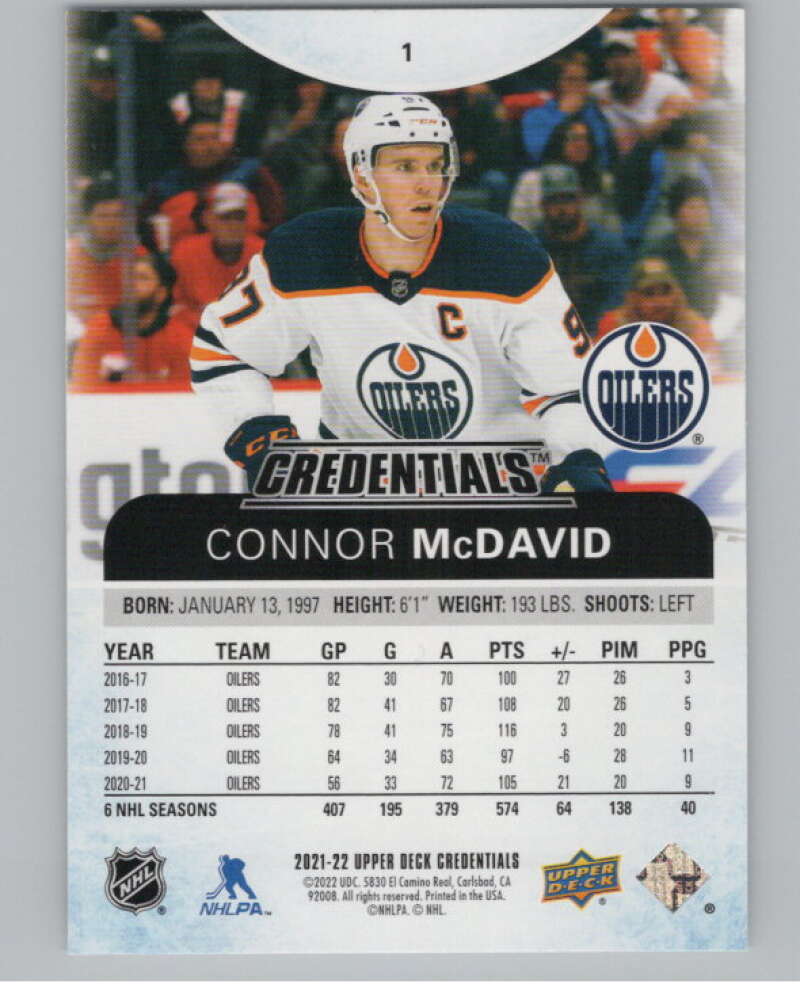 2021-22 Upper Deck Credentials #1 Connor McDavid  Edmonton Oilers  V99662 Image 2