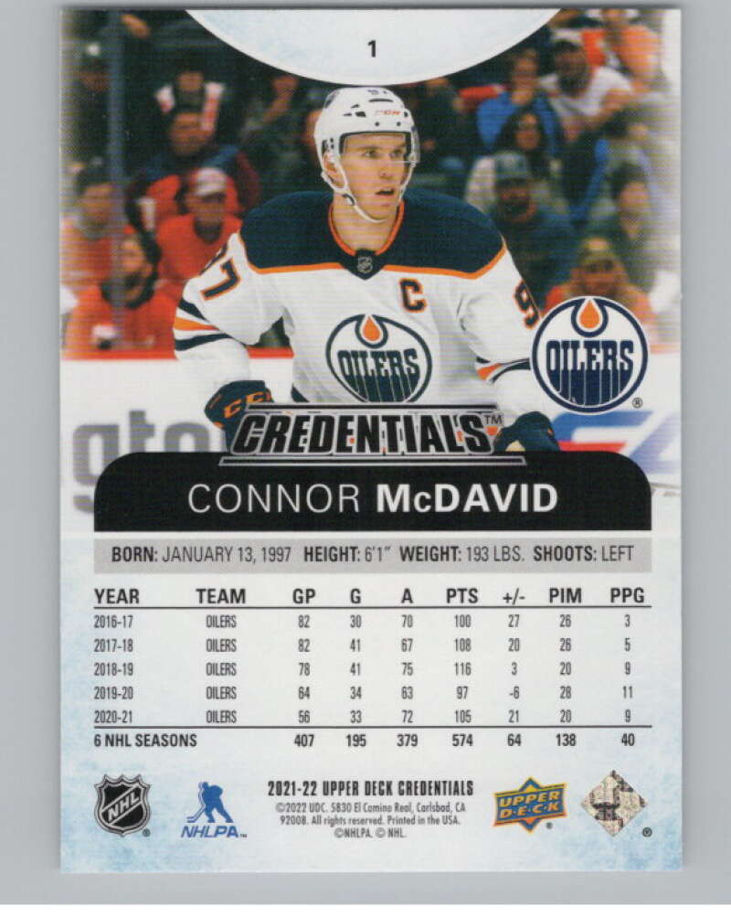 2021-22 Upper Deck Credentials #1 Connor McDavid  Edmonton Oilers  V99665 Image 2
