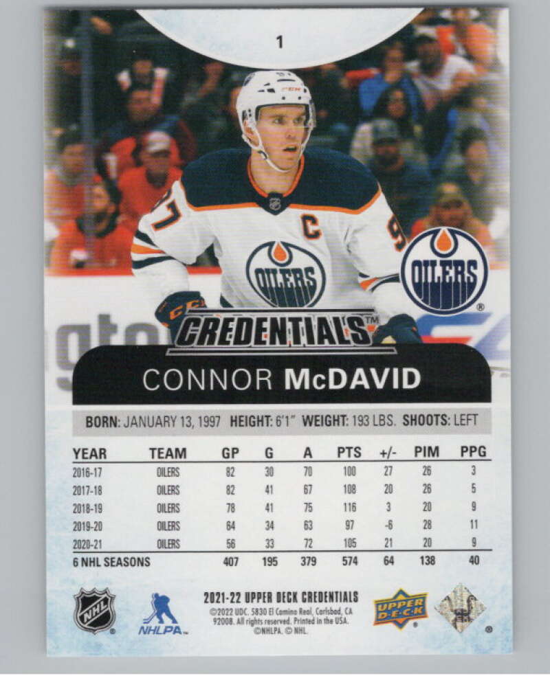 2021-22 Upper Deck Credentials #1 Connor McDavid  Edmonton Oilers  V99667 Image 2
