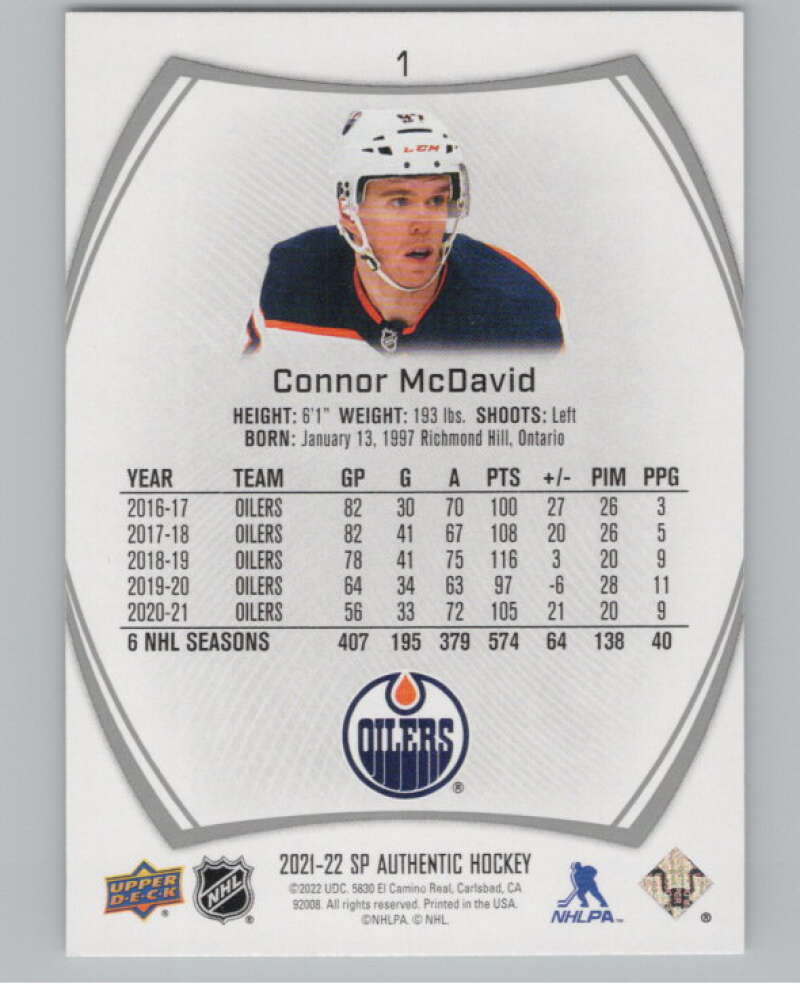 2021-22 SP Authentic #1 Connor McDavid  Edmonton Oilers  V99673 Image 2