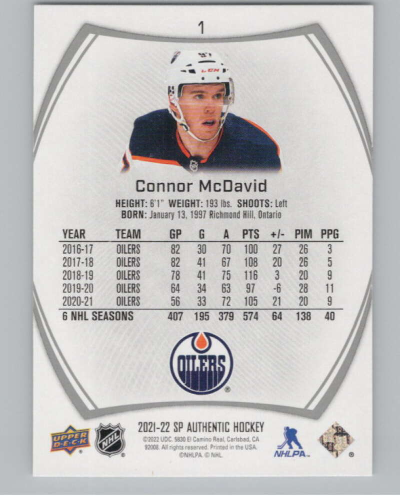 2021-22 SP Authentic #1 Connor McDavid  Edmonton Oilers  V99674 Image 2