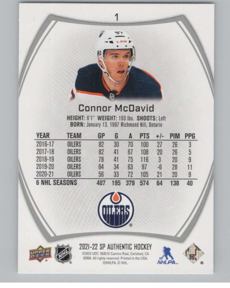 2021-22 SP Authentic #1 Connor McDavid  Edmonton Oilers  V99675 Image 2