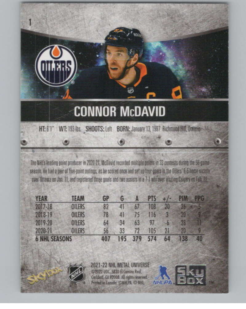 2021-22 Skybox Metal Universe #1 Connor McDavid  Edmonton Oilers  V99765 Image 2