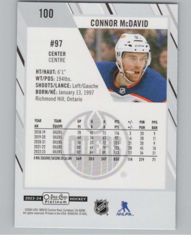 2023-24 O-Pee-Chee Platinum #100 Connor McDavid  Edmonton Oilers  V99773 Image 2
