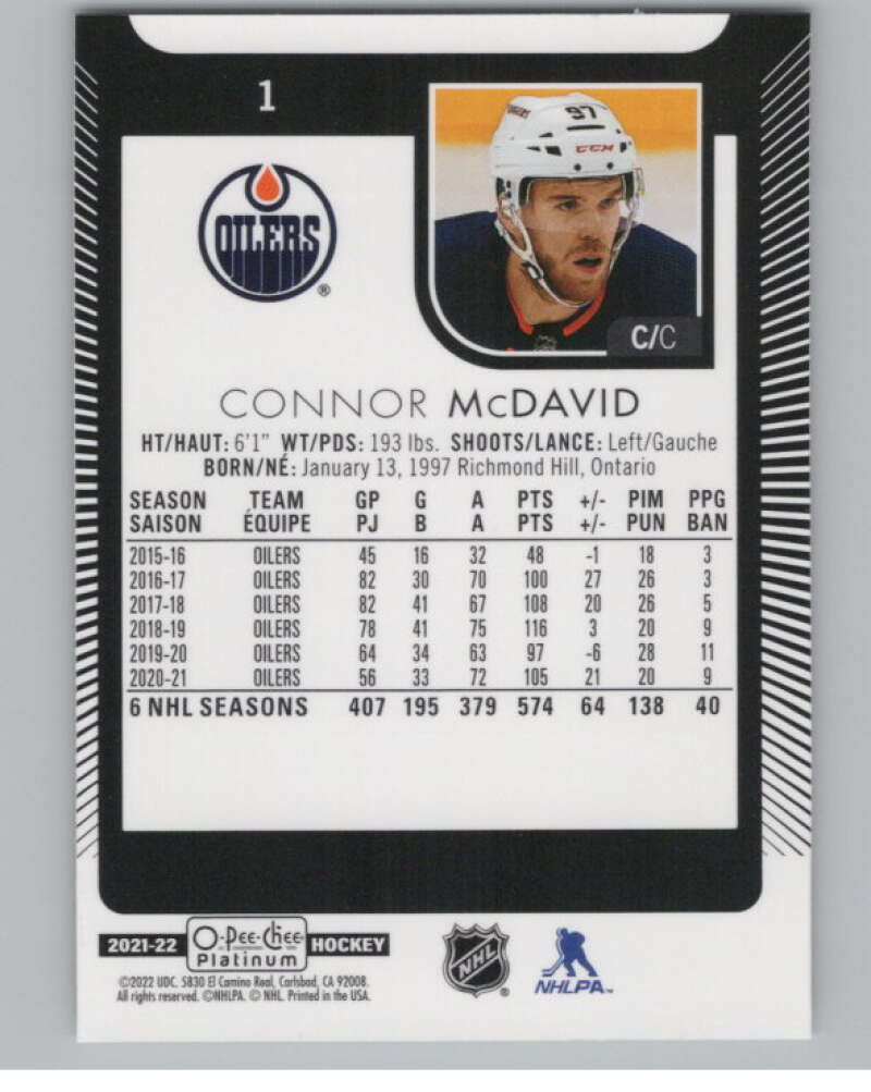 2021-22 O-Pee-Chee Platinum #1 Connor McDavid  Edmonton Oilers  V99775 Image 2
