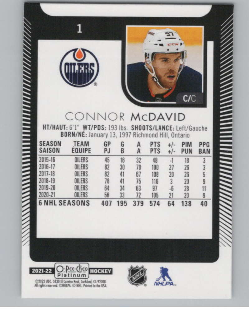 2021-22 O-Pee-Chee Platinum #1 Connor McDavid  Edmonton Oilers  V99776 Image 2