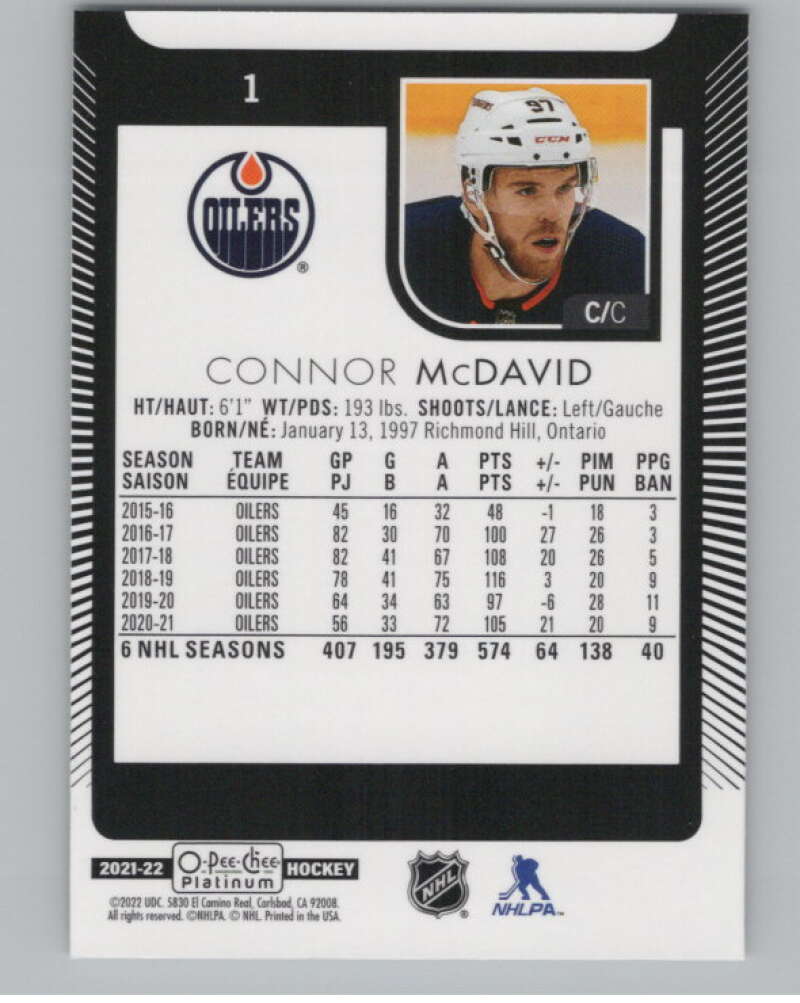2021-22 O-Pee-Chee Platinum #1 Connor McDavid  Edmonton Oilers  V99777 Image 2
