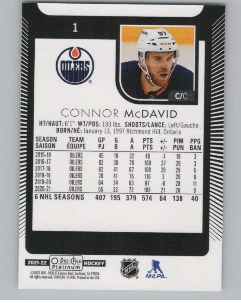 2021-22 O-Pee-Chee Platinum #1 Connor McDavid  Edmonton Oilers  V99778 Image 2