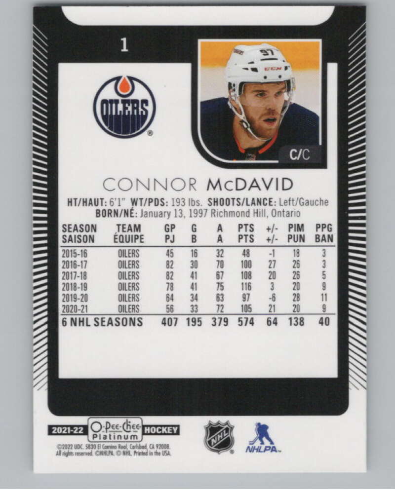 2021-22 O-Pee-Chee Platinum #1 Connor McDavid  Edmonton Oilers  V99779 Image 2