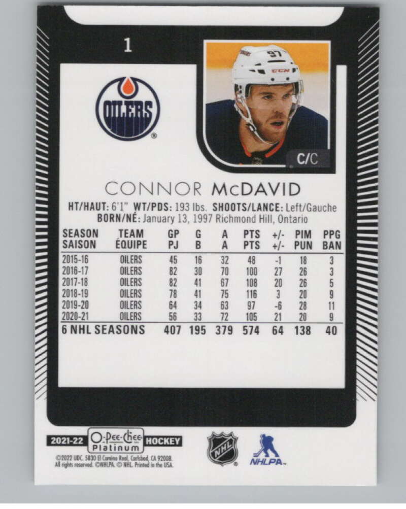 2021-22 O-Pee-Chee Platinum #1 Connor McDavid  Edmonton Oilers  V99780 Image 2