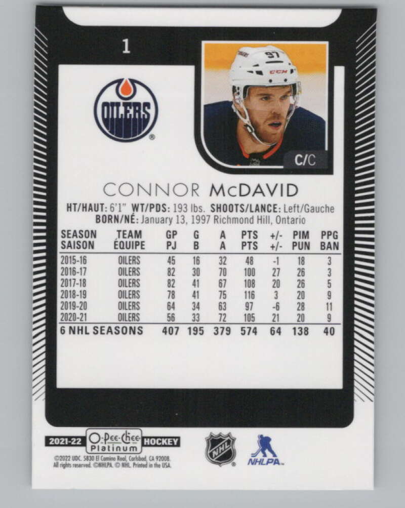 2021-22 O-Pee-Chee Platinum #1 Connor McDavid  Edmonton Oilers  V99781 Image 2