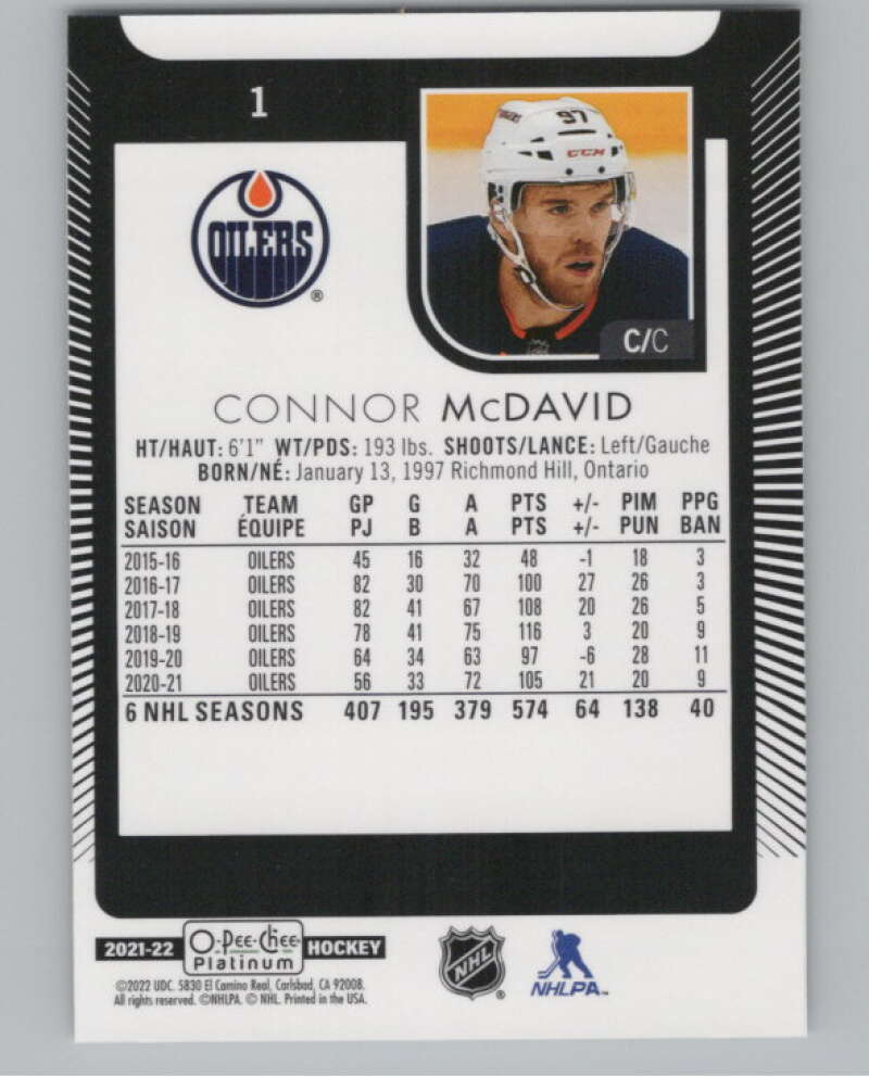 2021-22 O-Pee-Chee Platinum #1 Connor McDavid  Edmonton Oilers  V99782 Image 2