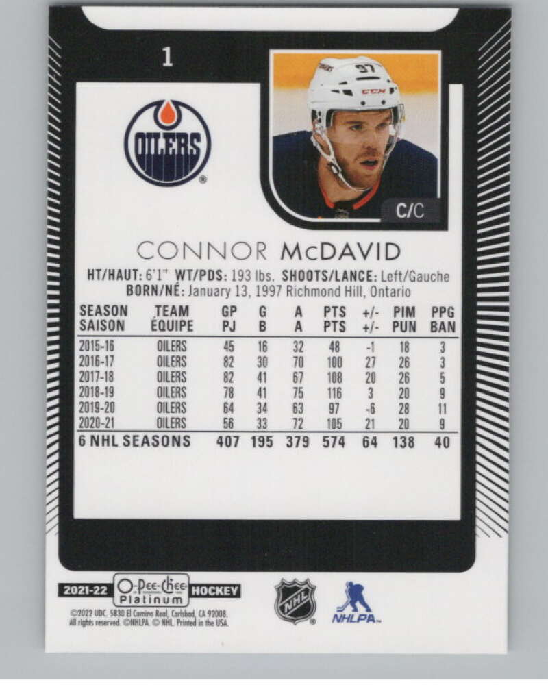 2021-22 O-Pee-Chee Platinum #1 Connor McDavid  Edmonton Oilers  V99783 Image 2