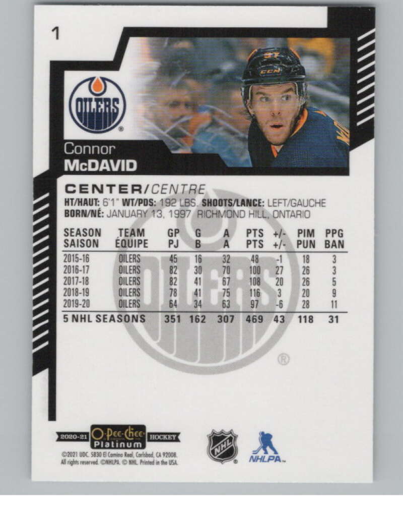 2020-21 O-Pee-Chee Platinum #1 Connor McDavid  Edmonton Oilers  V99784 Image 2