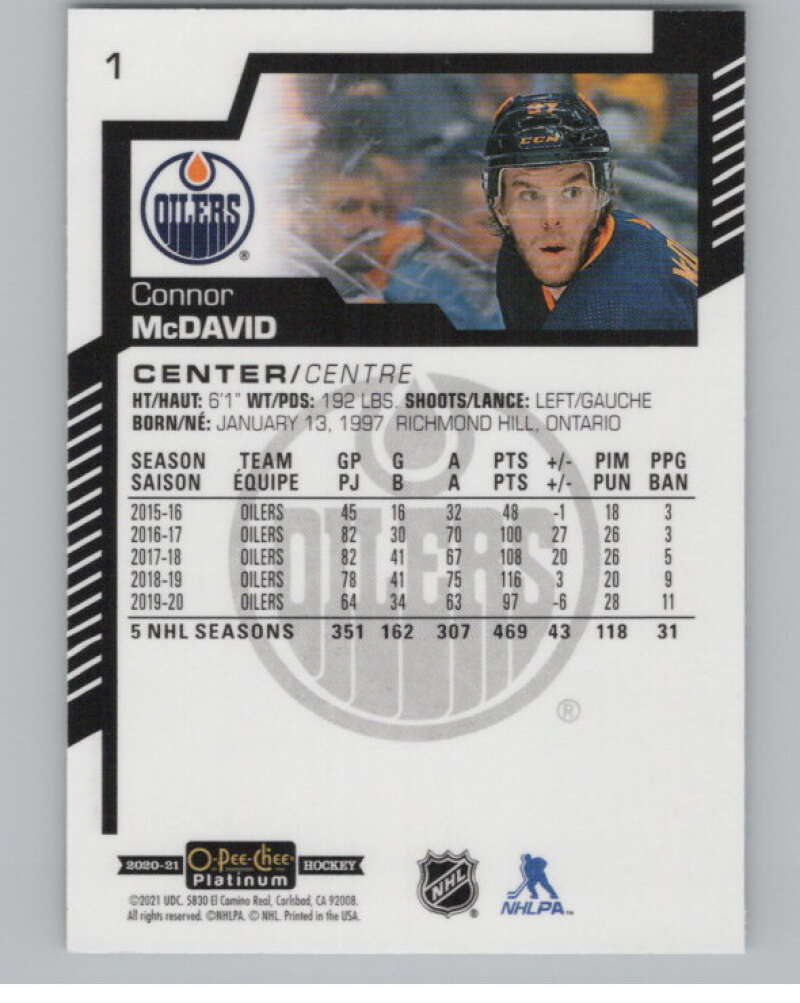 2020-21 O-Pee-Chee Platinum #1 Connor McDavid  Edmonton Oilers  V99785 Image 2
