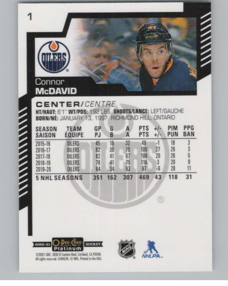 2020-21 O-Pee-Chee Platinum #1 Connor McDavid  Edmonton Oilers  V99786 Image 2