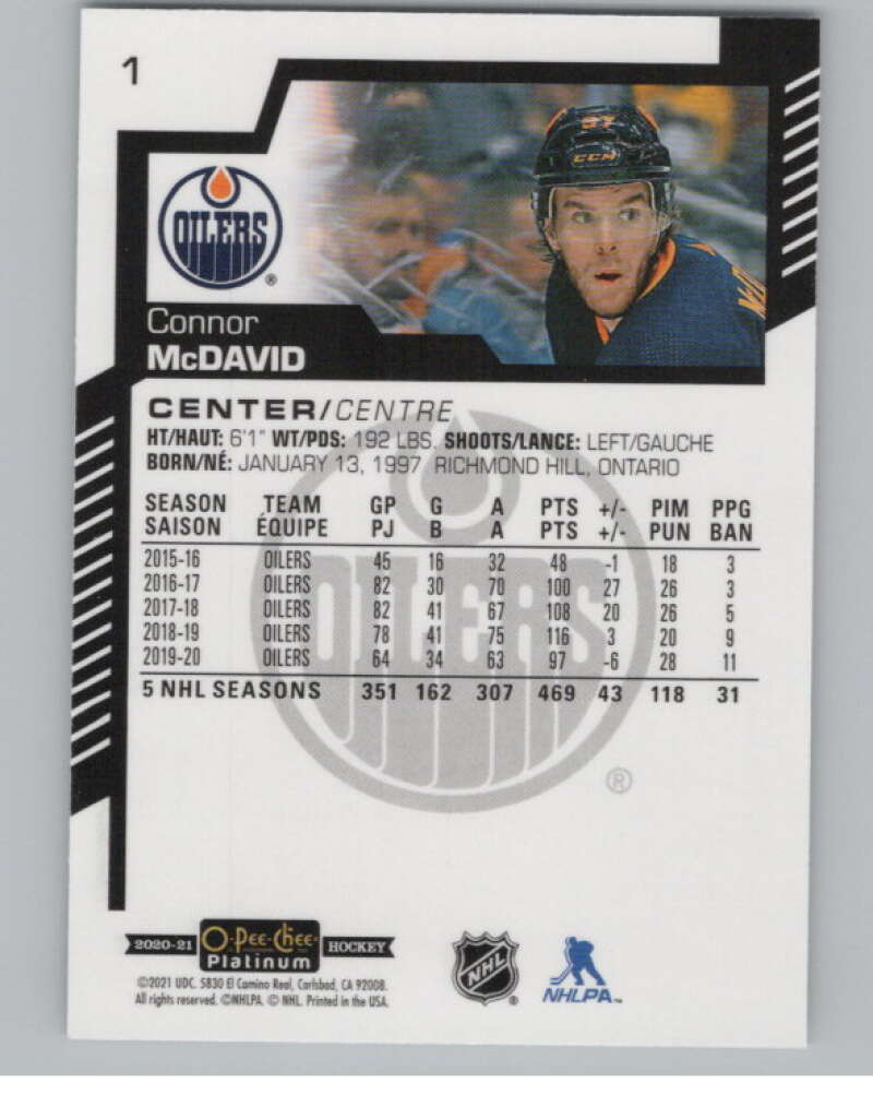 2020-21 O-Pee-Chee Platinum #1 Connor McDavid  Edmonton Oilers  V99788 Image 2