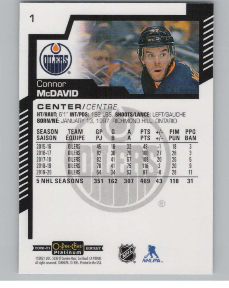 2020-21 O-Pee-Chee Platinum #1 Connor McDavid  Edmonton Oilers  V99789 Image 2