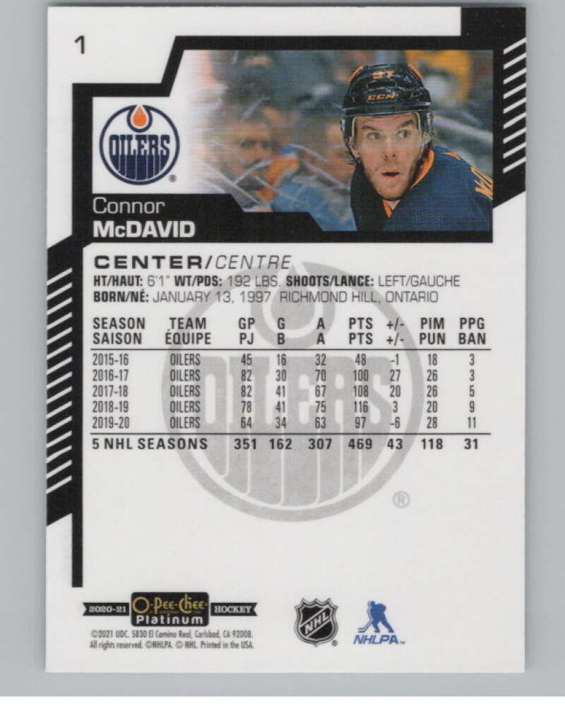 2020-21 O-Pee-Chee Platinum #1 Connor McDavid  Edmonton Oilers  V99790 Image 2