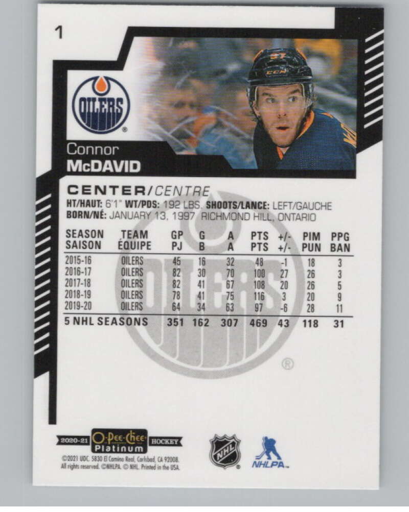 2020-21 O-Pee-Chee Platinum #1 Connor McDavid  Edmonton Oilers  V99791 Image 2