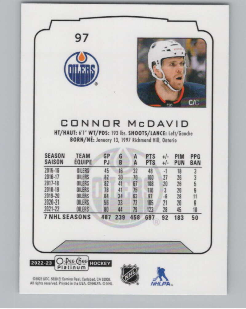 2022-23 O-Pee-Chee Platinum #97 Connor McDavid  Edmonton Oilers  V99792 Image 2