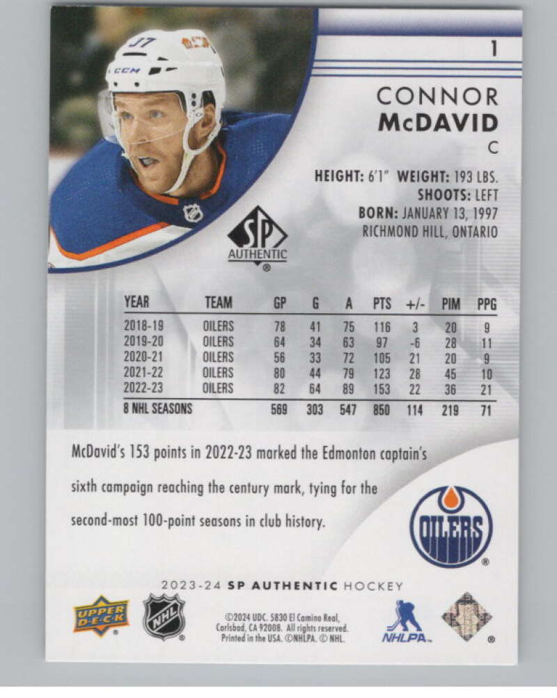 2023-24 SP Authentic #1 Connor McDavid  Edmonton Oilers  V99813 Image 2