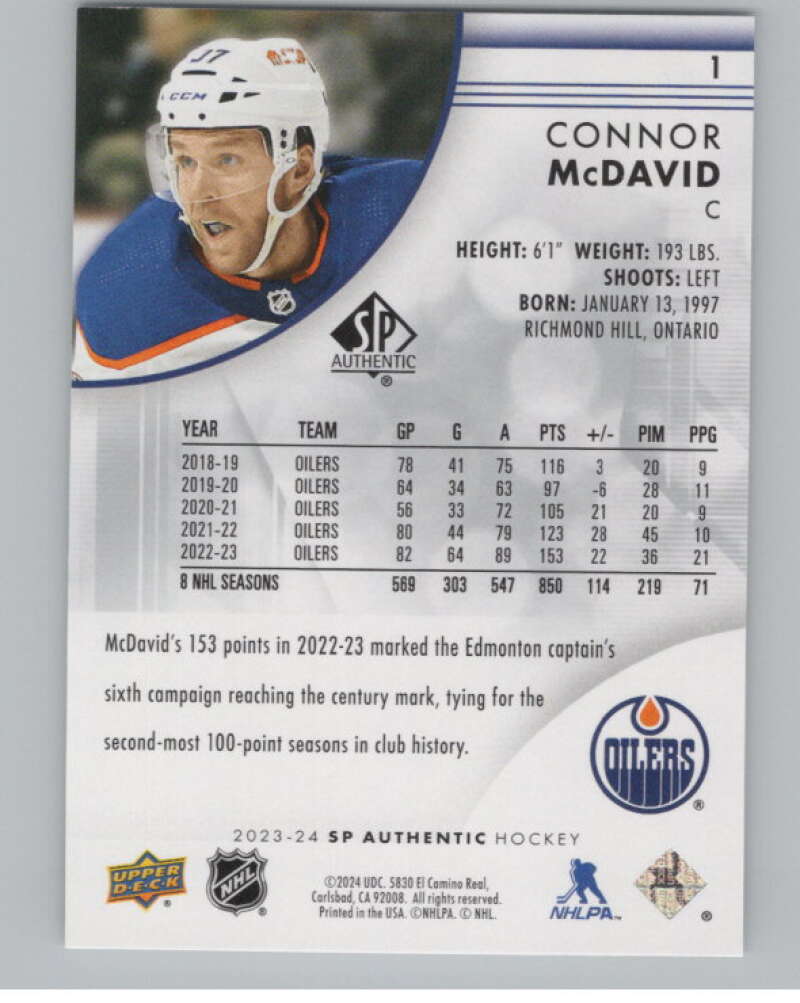 2023-24 SP Authentic #1 Connor McDavid  Edmonton Oilers  V99822 Image 2