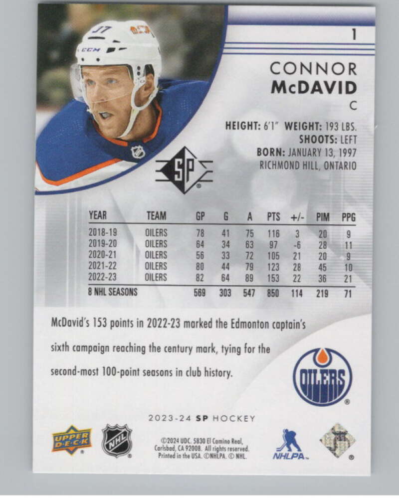 2023-24 SP Authentic #1 Connor McDavid  Edmonton Oilers  V99823 Image 2