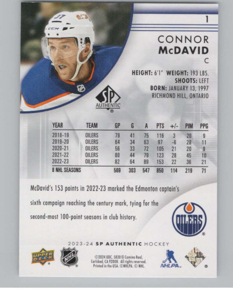 2023-24 SP Authentic #1 Connor McDavid  Edmonton Oilers  V99824 Image 2
